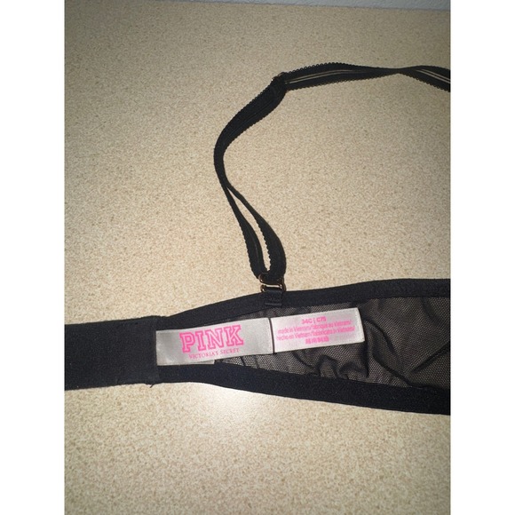 PINK Victoria Secret Black Lace Strappy Date Push Up Bra 34C - Picture 4 of 6
